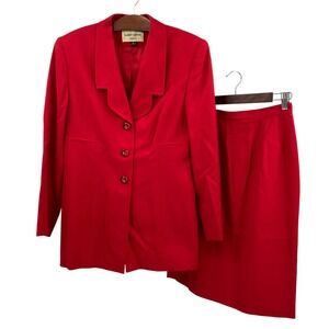 Albert Nipon Womens Size 8 Skirt Suit Set Red‎ 100% Wool Career Business
